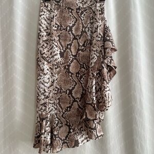 NastyGal Snake Print Ruffle Skirt with slit
